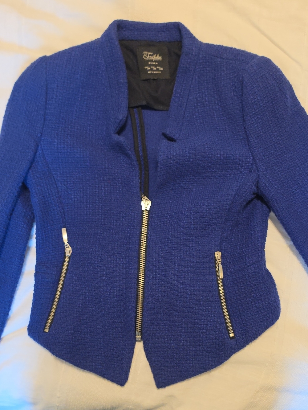 Zara Royal Blue Textured Zip-Front Women's Blazer